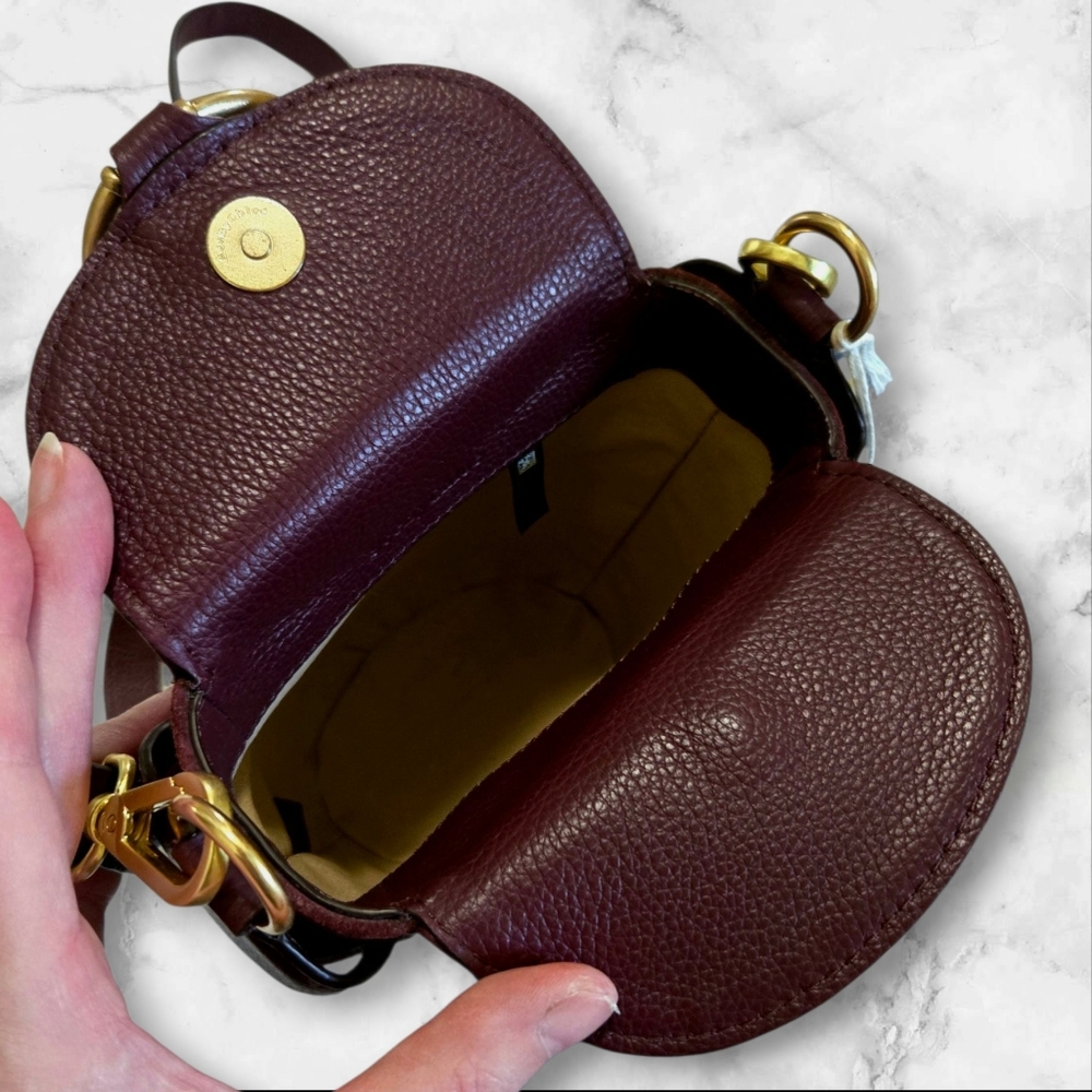 See By Chloe Leather Box Bag Crossbody Bucket Handbag Dusky Brown Burgandy - Picture 8 of 14